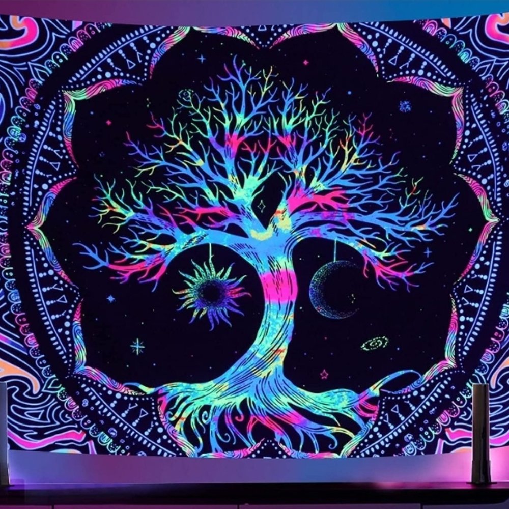 Blacklight Tapestry Tree of Life Wall Hanging 59x51
